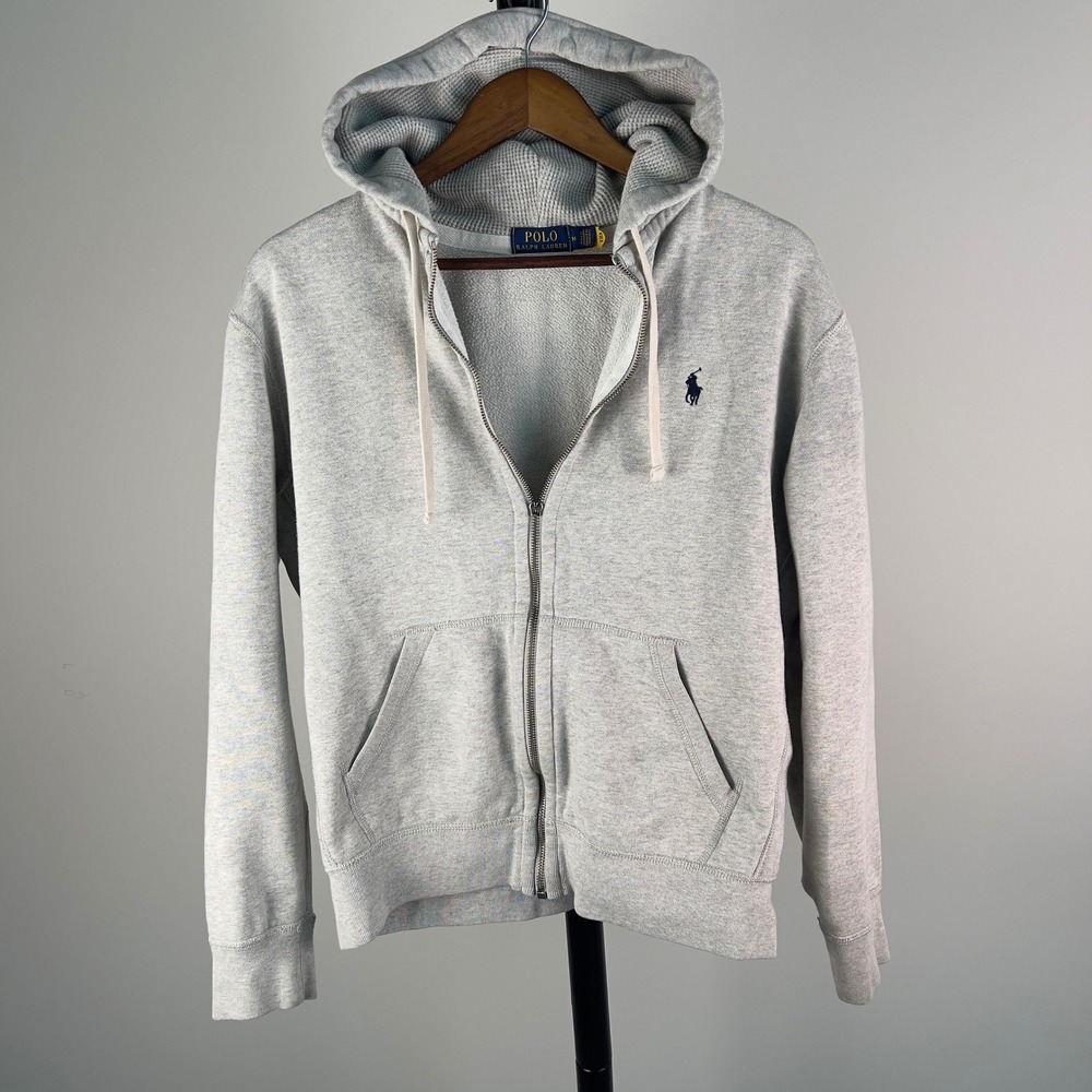 Polo Ralph Lauren Mens Full Zip Hoodie Heather Gray Pony Logo Medium Small